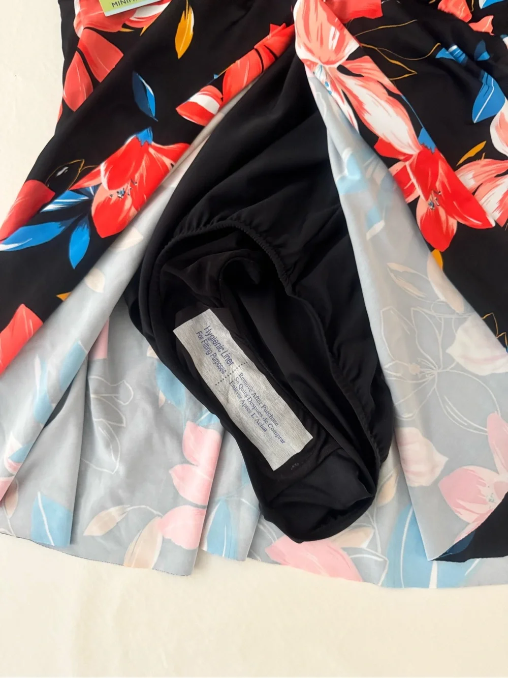 Black Floral Fly Away V-Neck Swimdress with Coral & Blue Flowers - Picture 5 of 6